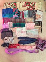 All items laid out showing variety of colours, patterns and sizes