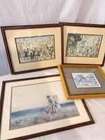 Group of four framed prints showing relative sizes and frames
