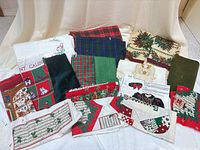 Group shot of all holiday fabric pieces spread out