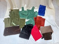 Overview of all velvet pieces laid out showing colour variety and sizes