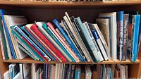 Shelf showing mix of holiday, history and travel books, assorted formats
