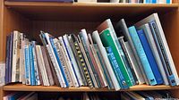 Shelf showing roughly 40 mixed books, various formats and subjects