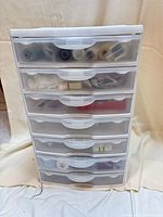 Front view of 7-drawer plastic organizer