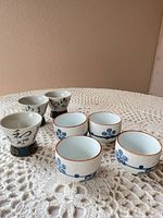 All seven sake cups showing both designs