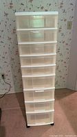 Front view of nine-drawer plastic tower