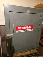 Front view of gray Federal steel cabinet with door closed