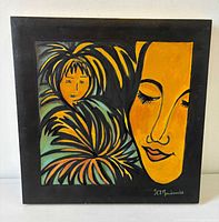 Full view of painting front showing abstract composition and black border