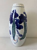 front view of ovoid porcelain vase with blue floral design