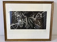 Framed Sue Coe photo etching full view