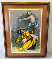 Full view of framed lithograph under glass