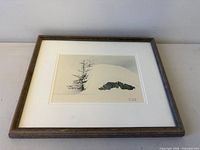Full view of framed painting showing frame, mat and artwork