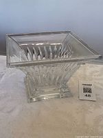 overall view of square crystal bowl on pedestal base