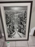 Full view of framed monochrome 3D painting