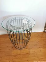 Full view of wire frame table with glass top