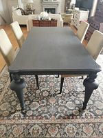 Full top view of slate grey wooden dining table