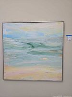 Full view of square acrylic painting in frame
