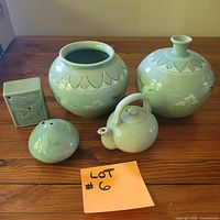Group view of five celadon pieces