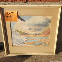 Framed watercolour painting front view with lot note visible