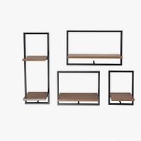 front view of all four visible shelf frames with wood surfaces