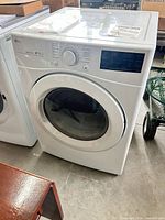 Front view of LG DLE3090W dryer showing controls and door