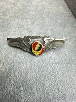 Front view of Grateful Dead wing lapel pin showing enamel design and overall style