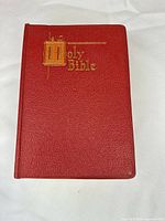 Front cover showing red leatherette material and gilt title