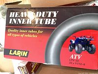 Box of Larin heavy-duty ATV inner tube showing size and branding
