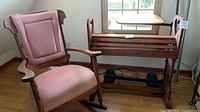 Overall view of rocking chair and sewing table together