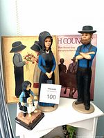 Overall lot showing three figurines, book and framed print