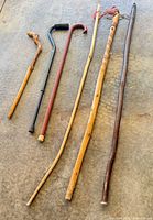 Front view of six canes laid side by side