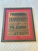 Tennessee Civil War recruitment broadside in wood frame with red mat