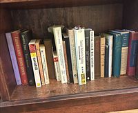 Full shelf showing complete assortment of hardcovers and paperbacks