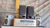 Overall lot showing Sony receiver, Sony speakers, JVC speakers