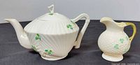 Teapot and creamer grouped for scale and pattern visibility