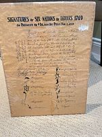 Front view of shrink-wrapped reproduction print showing text and signatures