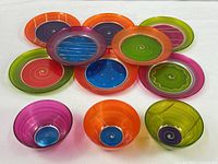 All plates and bowls arranged together showing colours and patterns