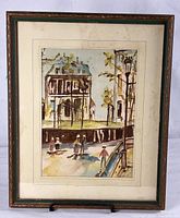 Full view of framed watercolor print showing frame and mat