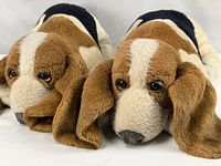 Both plush Basset Hound dogs side by side