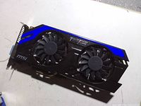 Front of MSI GPU showing dual-fan Twin Frozr cooler