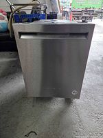 Front view of stainless steel KitchenAid dishwasher