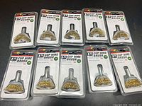 Front view of all ten packaged cup wire brushes