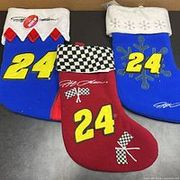 All three stockings front view on table