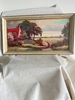 Full view of framed oil landscape painting