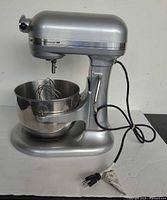 Full view of mixer with bowl and power cord