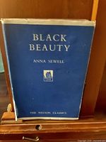 Front cover of Black Beauty paperback with blue dust jacket