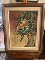 Front view of framed parrot painting