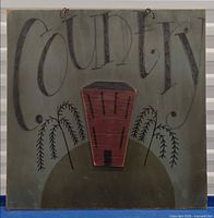 front view of square folk art plaque showing full composition