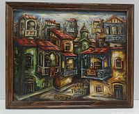 Front view of framed painting showing full artwork and frame