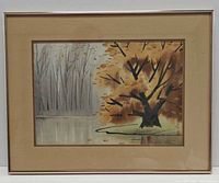Full view of framed watercolor with mat and metal frame