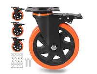 Stock image of one caster wheel with hardware and additional wheel thumbnails